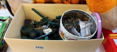 A quantity of Britain's etc military artillery canons, Dinky Chieftain tank and Thunderbirds 2