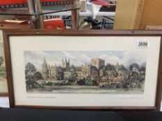 An original vintage framed railway carriage print of 'Peterborough cathedral' from a watercolour