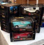 8 x Burago 1/18 Scale cars including Mercedes, Ferrari & Alfa Romeo etc