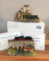 2 Danbury mint steaming into history & steaming North Jane Hart dioramas with certificates. (Only