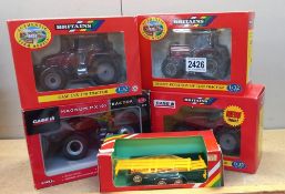 4 Britain's tractors & 9555 annual trailer case & Massey Ferguson 9491, 42012, 40063 & 14447