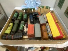 A large box of '0' guage Hornby etc, Clockwork engines & Goods wagons