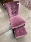 Small Plum bedroom chair with matching foot stool