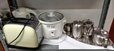 A cook pot, Kettle, Toaster & Stainless tea set