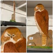 A hand painted Bird of Prey plaque on stand. 54cm H