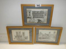 Three gilt framed prints of Lincoln by John Bangay, COLLECT ONLY.