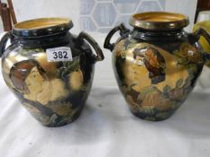 A pair of Bretby style vases (one has chip).