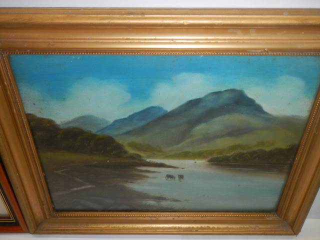 A framed and glazed watercolour and a framed oil painting, COLLECT ONLY. - Image 3 of 5