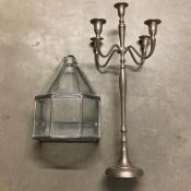 A five branch Candleabra and leaded glass display piece