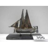 A good quality model of a sailing ship, marked on rudder 917, possibly silver.
