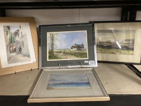 4 Watercolours - Landscapes x 3 and a rustic French/Italian scene