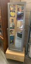 large full length tilting mirror on base with single draw