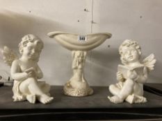 A pair of seated cherubs (one AF) and a Mermaid dish