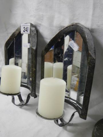 A pair of wall mounting candle holders with mirrors in back. - Image 3 of 3
