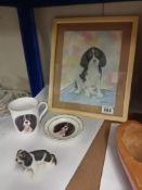 A King Charles spaniel in pastels & Pin tray mug & figure