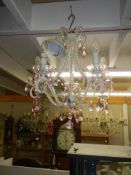 A coloured glass chandelier, COLLECT ONLY.