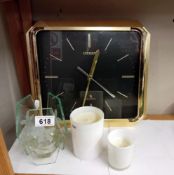 A citizen clock & 3 candle holders