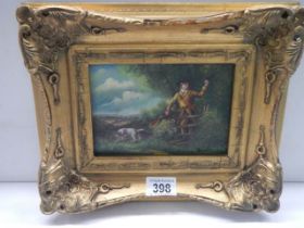 A gilt framed study of a poacher.