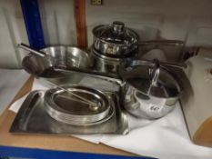 A quantity of stainless pans etc