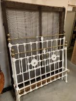 Large double metal framed Vintage Bed with Ornate Head and end frame