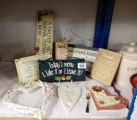A quantity of signs & A Wicker heart