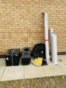 A selection of outdoor plastics including . A quantity of Riser kits, A poly lid water tank, Roofing