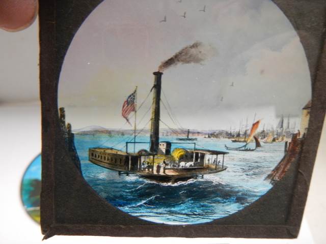 Two hand painted magic lantern slides and three others (one with chip on corner). - Image 4 of 8