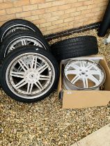 4 Alloy wheels & tyres, Schmidt Revolution tuner Felgen. 1 centre cap missing from an alloy