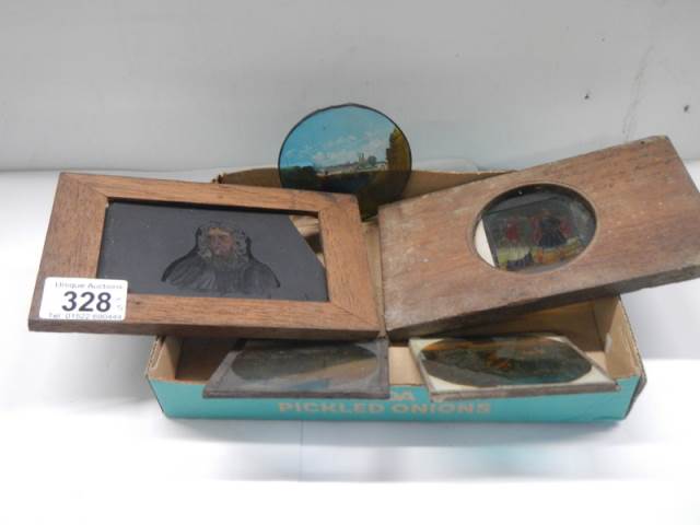 Two hand painted magic lantern slides and three others (one with chip on corner). - Image 8 of 8