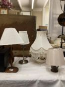 4 Clean table lamps & shades including 1 Hardstone & 1 teak