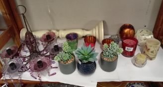 A quantity of decorative items, plants & candles