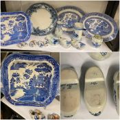 A collection of Delft style china clogs and tankard two willow pattern plates etc inc Wedgwood and