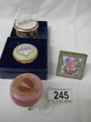Three good quality pill boxes and a miniature floral picture.
