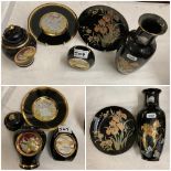 A collection of 5 pieces of 20th C black and gold Japanese ceramics