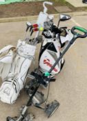 A Hill Billy electric golf trolley (Missing Battery), A full set of Ping Zing golf irons with a Ping