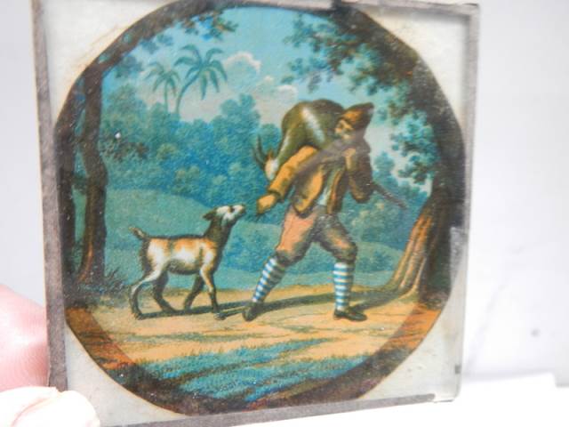 Two hand painted magic lantern slides and three others (one with chip on corner). - Image 6 of 8