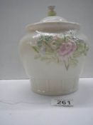 A Belleek biscuit/cookie jar, in good condition.