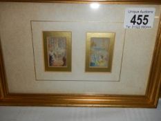 A pair of Baxter miniature needlepoint prints on one frame, COLLECT ONLY.