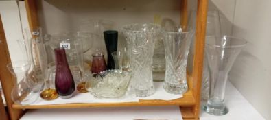 A quantity of glass vases & other items