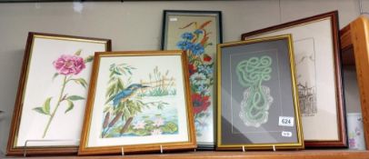5 Needle craft works, framed