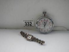 A ladies marcasite wrist watch together with a good working stop watch.