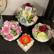 3 bone china posies and a poppy trinket box condition, some nibbles to posy flowers.