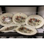 A set of five Hunting scene meat plates aproximately 34cm x 27cm