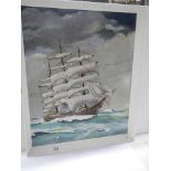 An oil on board painting of a tall ship in full sail signed Jarrod 1983, 49 x 59 cm, COLLECT ONLY.