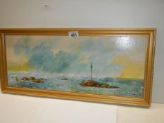 A gilt framed oil painting entitled 'Barrel Rock Tide In' signed Don Blizzard. COLLECT ONLY.