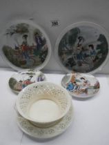 Four Chinese plates and other ceramics.