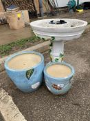 2 Ceramic pots & A bird bath (Possibly resin)