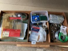 A tray of workshop sundries & artist paint brushes