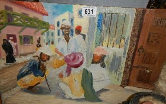 An oil on board North African street scene, COLLECT ONLY.
