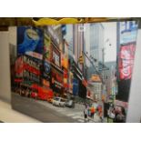 A New York street scene print on canvas. COLLECT ONLY.